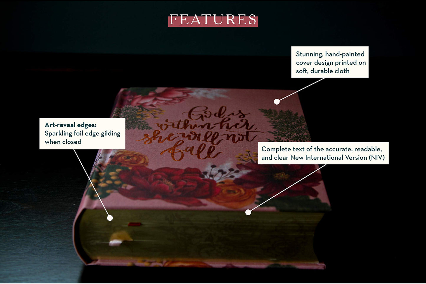 NIV, Artisan Collection Bible, Women?s Bible with Journaling Space, Cloth over Board, Pink Floral, Designed Edges under Gilding, Red Letter, Comfort Print