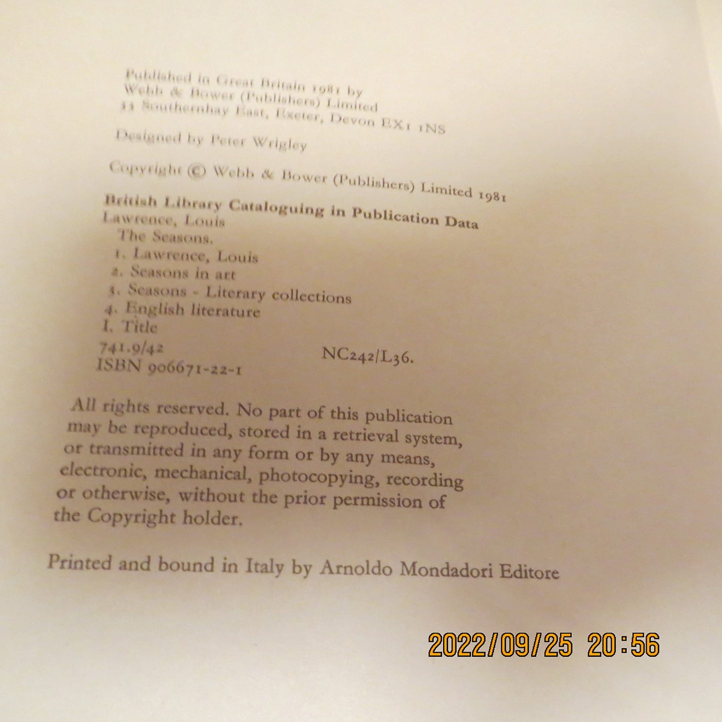 The Seasons by Lawrence, Louis (1981) Hardcover