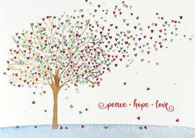 Festive Tree of Hearts Deluxe Boxed Holiday Cards (20 cards, 21 self-sealing envelopes)