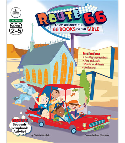 Carson Dellosa Route 66: The 66 Books of the Bible for Kids-Grades 2-5 Bible Stories for Children With Arts and Crafts, Puzzles, Group Activities (192 pgs)
