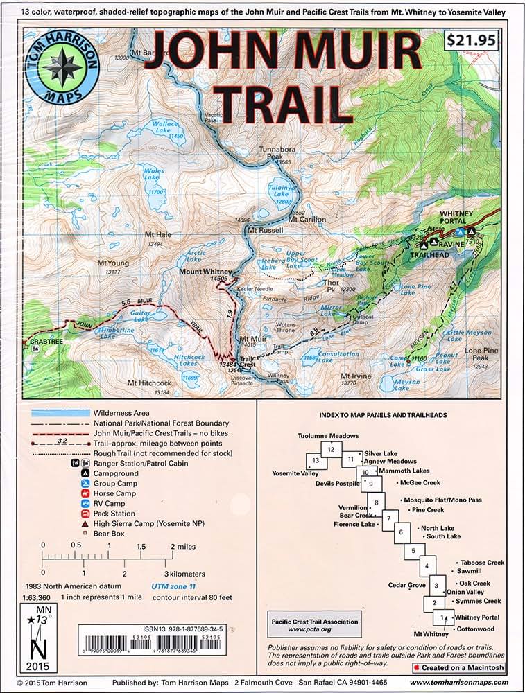John Muir Trail Map-Pack: Shaded Relief Topo Maps (Tom Harrison Maps)