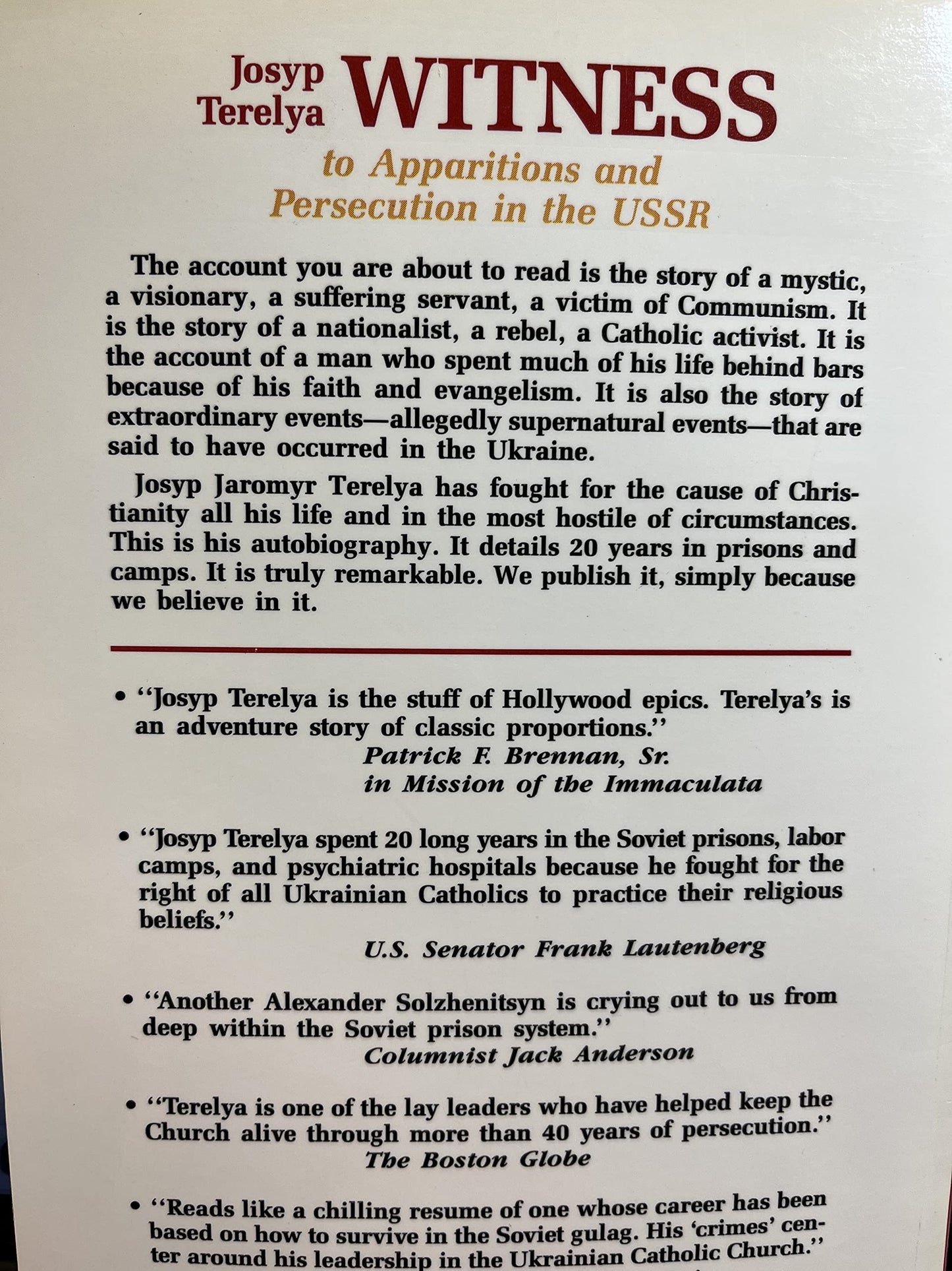 Josyp Terelya: Witness To Apparitions and Persecution in the USSR : An Autobiography