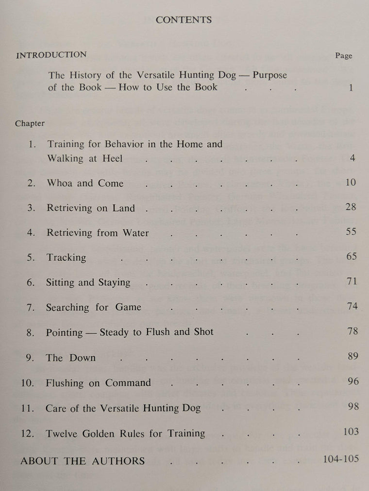The training and care of the versatile hunting dog — back cover