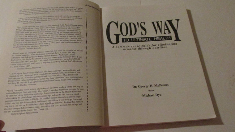 God's Way to Ultimate Health: A Common Sense Guide for Eliminating Sickness Through Nutrition — back cover