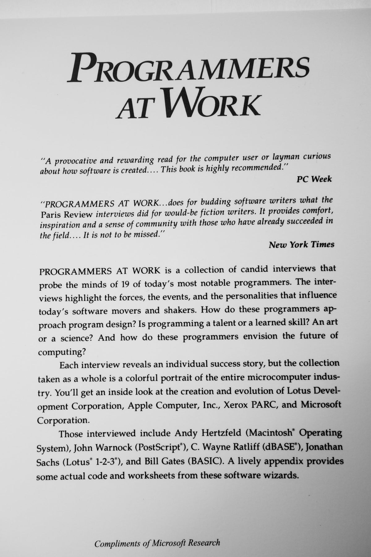 Programmers at Work: Interviews With 19 Programmers Who Shaped the Computer Industry