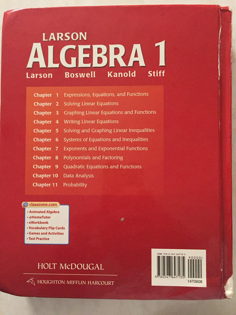 Holt McDougal Larson Algebra 1 — back cover