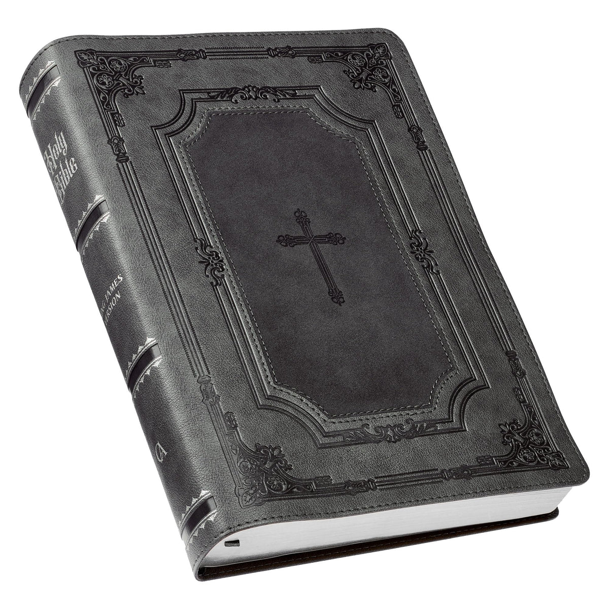 KJV Holy Bible, Super Giant Print Faux Leather Red Letter Edition - Thumb Index & Ribbon Marker, King James Version, Gray/Black (KJV Super Giant Print Editions)