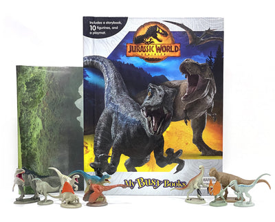 Jurassic World My Busy Books - Storybook, 10 figurines, playmat