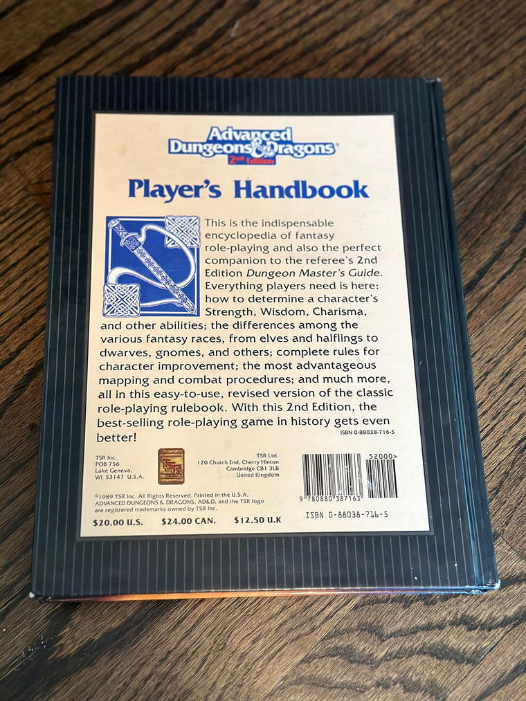 Advanced Dungeons & Dragons Player's Handbook, 2nd Edition — back cover