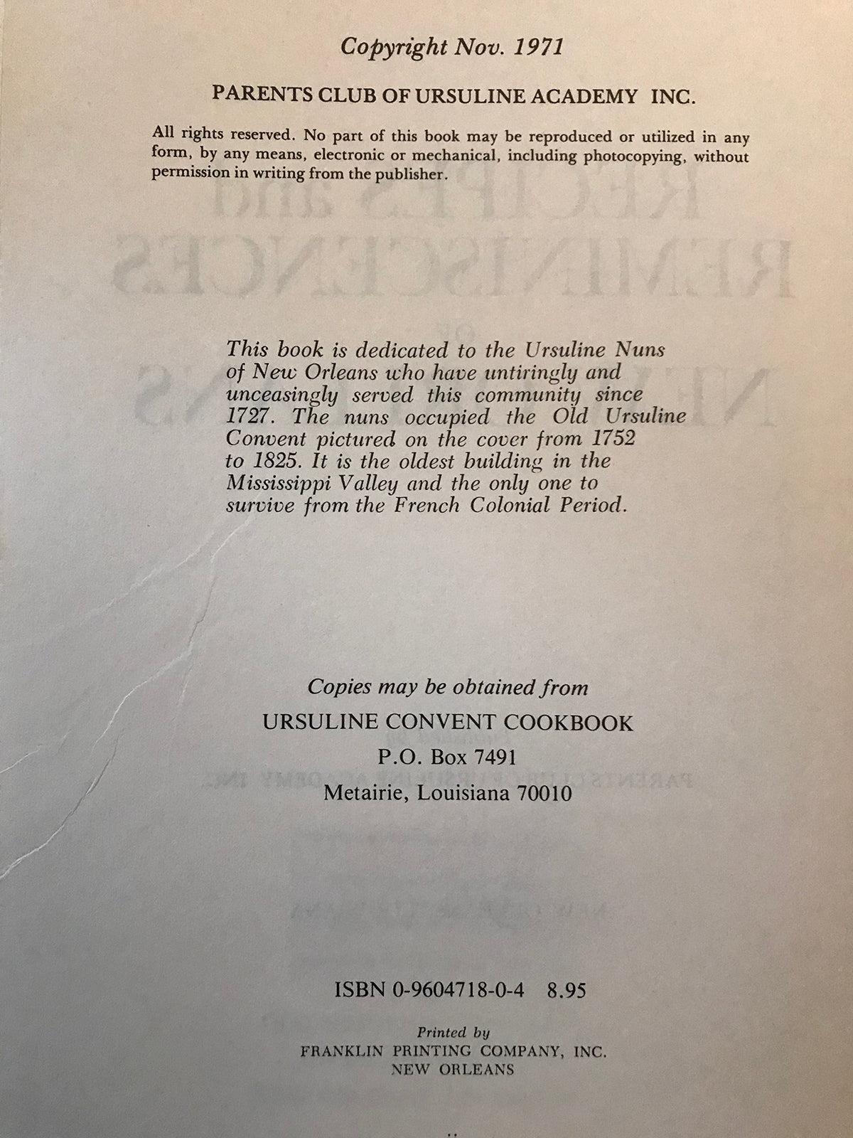 Recipes and Reminiscences of New Orleans