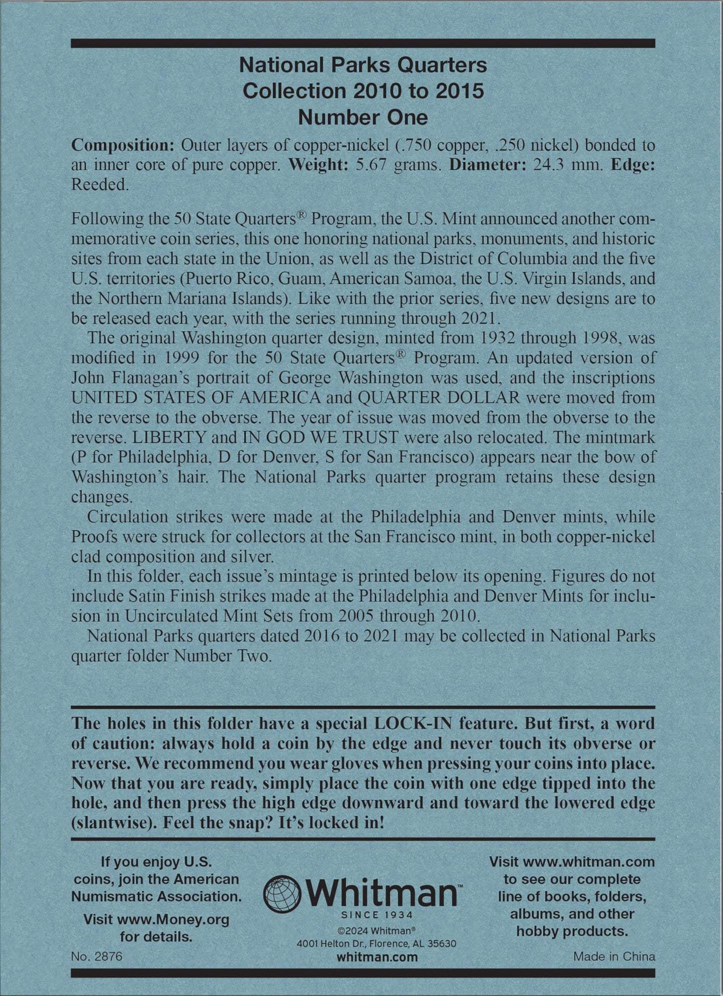 Whitman Nat Park Blue Folder Vol 1 2010-2015 (Official Whitman Coin Folder)