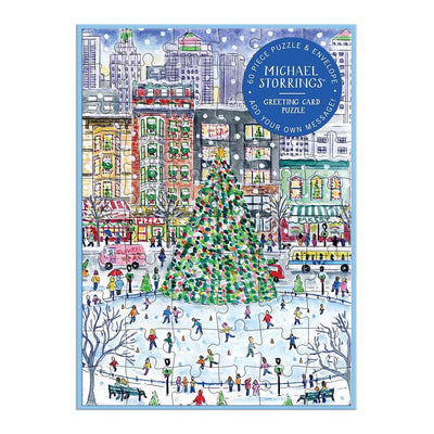 Galison Christmas in The City - Christmas Greeting and Jigsaw Puzzle Card Includes Color Coordinated Envelope and Sticker Seal