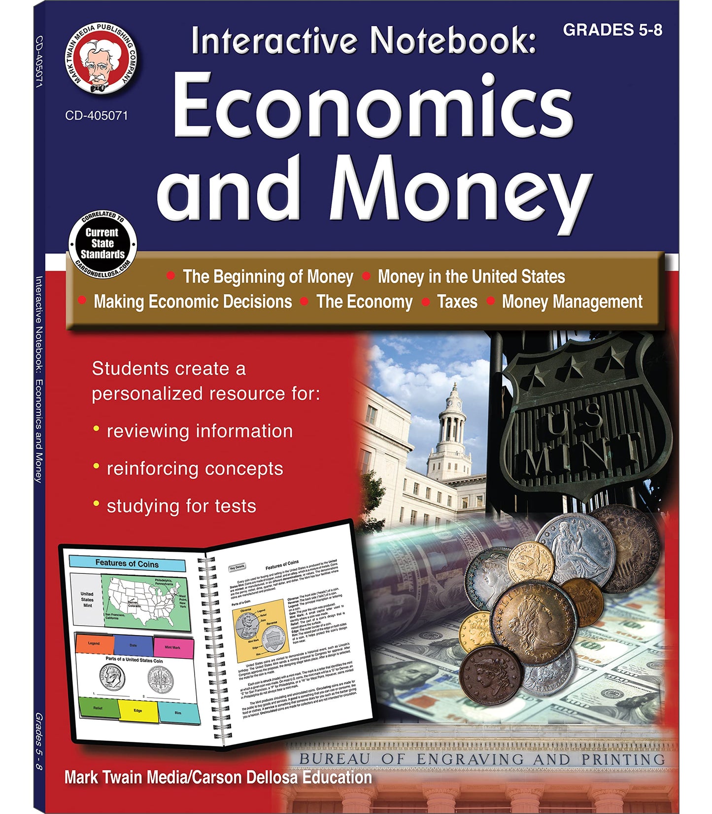 Economics And Money Interactive Notebook-Grades 5-8 Social Studies Workbook, History Lessons on The Beginning Of Money, Taxes, US Currency, Money Management, Homeschool or Classroom (64 pgs)
