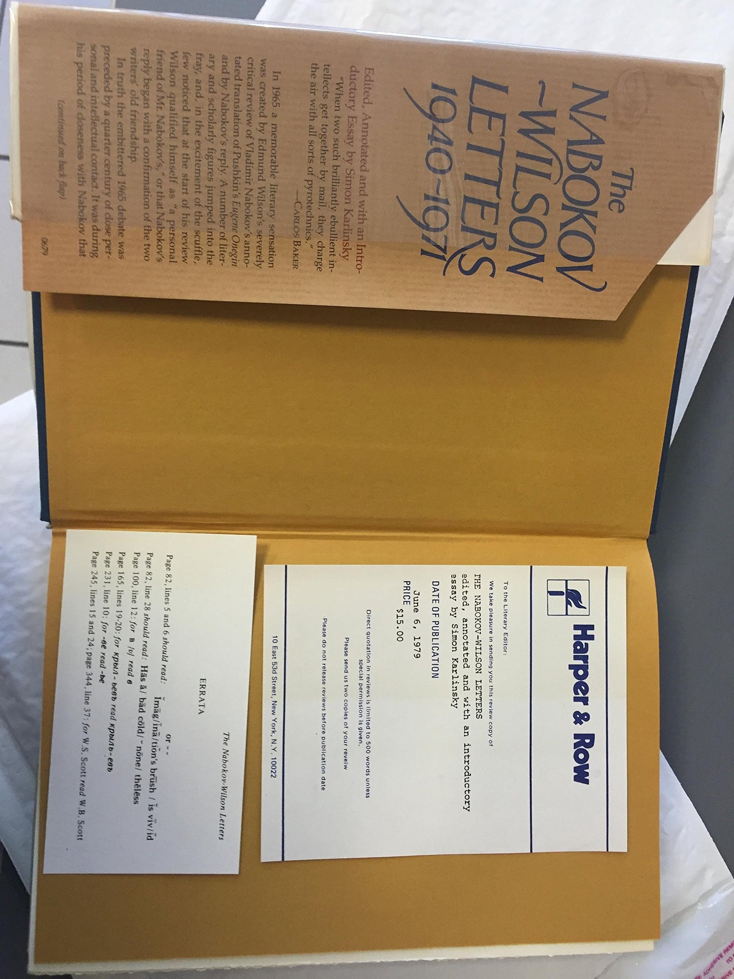 The Nabokov-Wilson Letters: Correspondence Between Vladimir