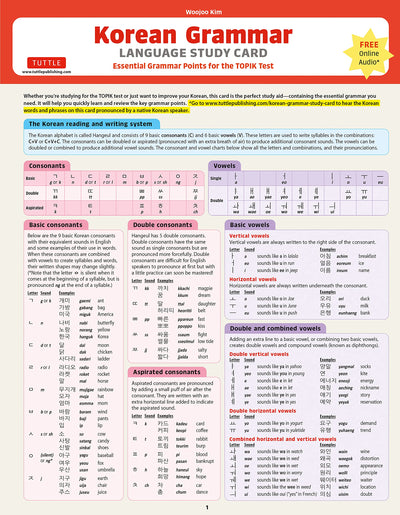 Korean Grammar Language Study Card: Essential Grammar Points for the TOPIK Test (Includes Online Audio)