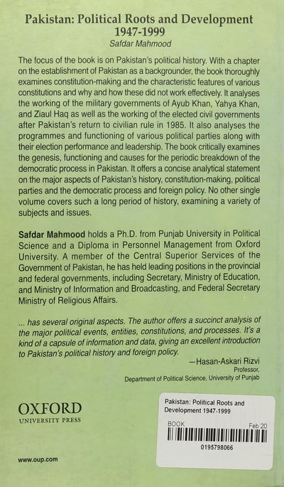 Pakistan: Political Roots and Development 1947-1999 by Mahmo