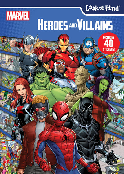 Marvel Spider-man, Avengers, Guardians, and More! - Heroes and Villains Look and Find Activity Book with Stickers - PI Kids