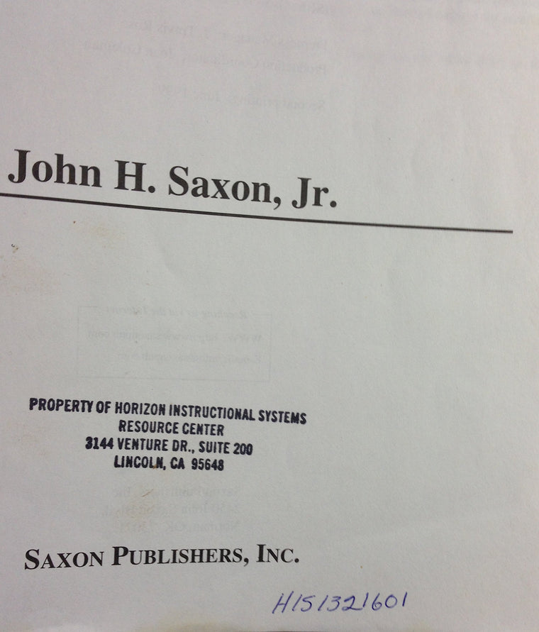 Solutions Manual 1998: Third Edition (Saxon Algebra 1) — back cover