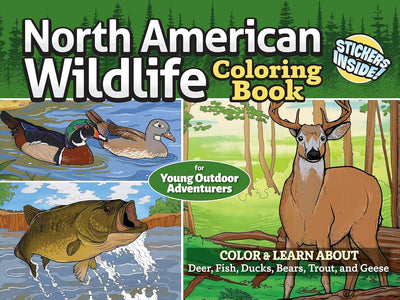 North American Wildlife Coloring Book for Young Outdoor Adventurers: Color & Learn about Deer, Fish, Ducks, Bears, Trout, and Geese (Design Originals) Stickers, Track Identification, and Fun Facts