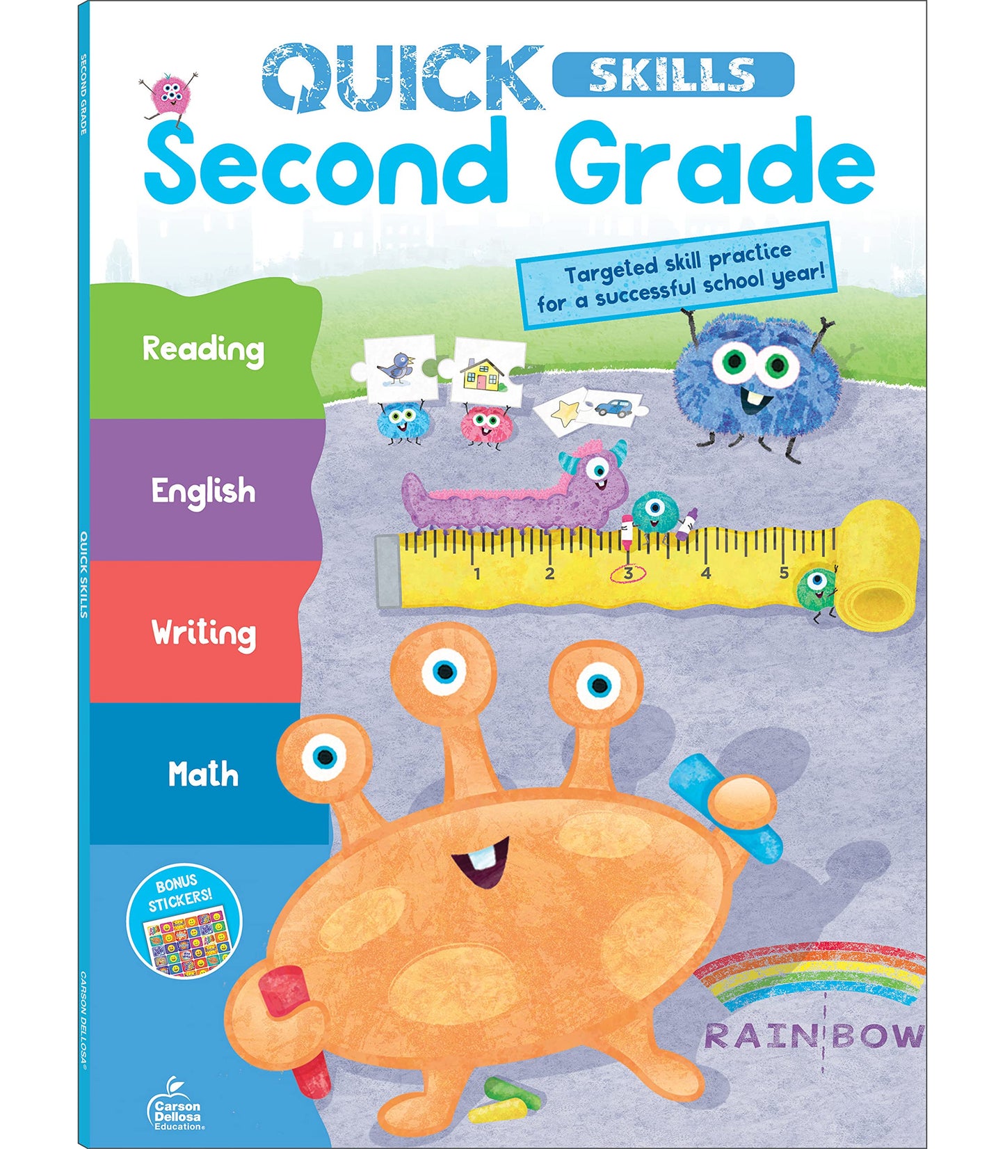 Carson Dellosa Quick Skills Second Grade Workbook, Reading Comprehension, Language Arts, Math, and Writing Practice, Classroom or Homeschool Curriculum