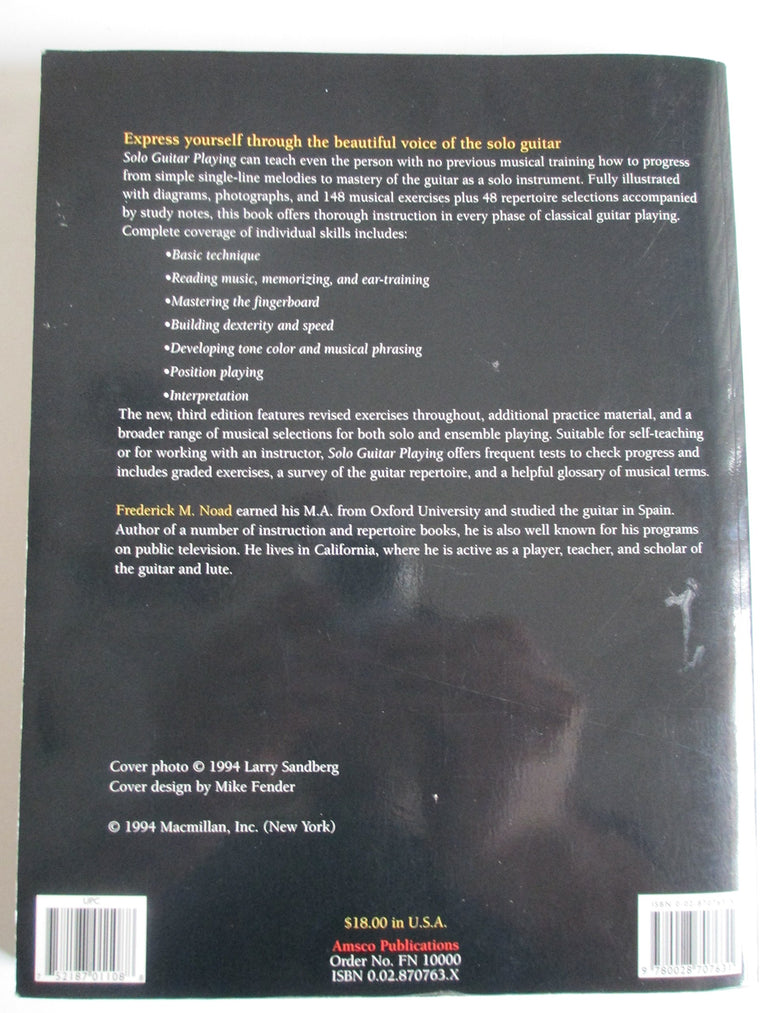 Solo Guitar Playing: A Complete Course of Instruction in the Techniques of Guitar Performance, Book 1 (Third Edition) — back cover