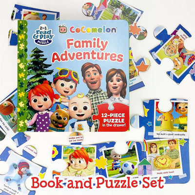CoComelon Board Book and 12 Large Piece Jigsaw Puzzle for Preschoolers and Toddlers Ages 2+ ; JJ's Family Adventures: (Read, Play & Learn)