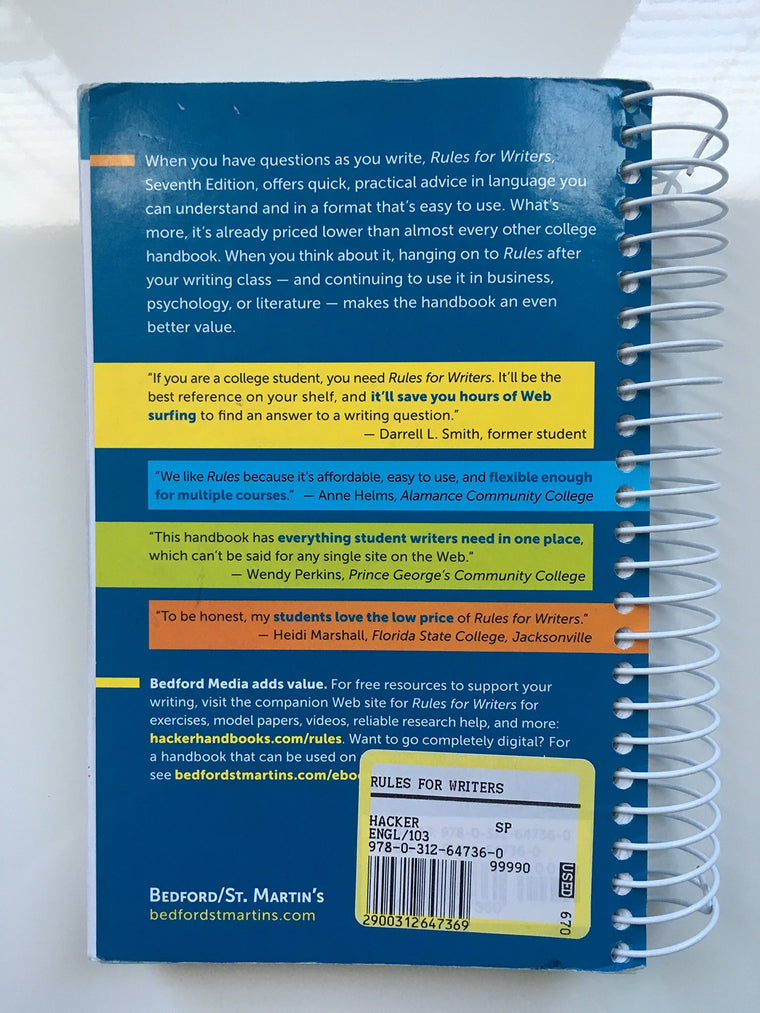 Rules for Writers, 7th Edition — back cover