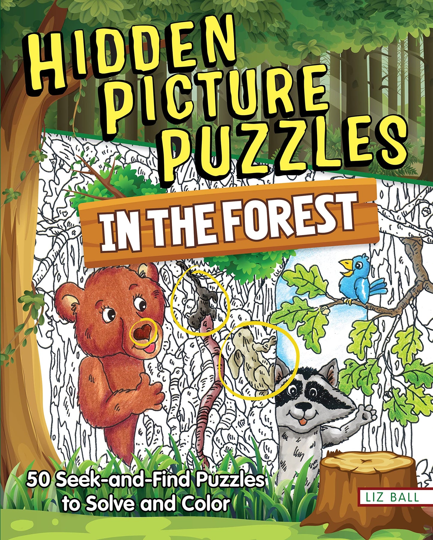 Hidden Picture Puzzles in the Forest: 50 Seek-and-Find Puzzles to Solve and Color (Happy Fox Books) 400 Animals and Secret Objects to Find, Fun Facts About Nature, and Coloring Pages for Kids 5-10
