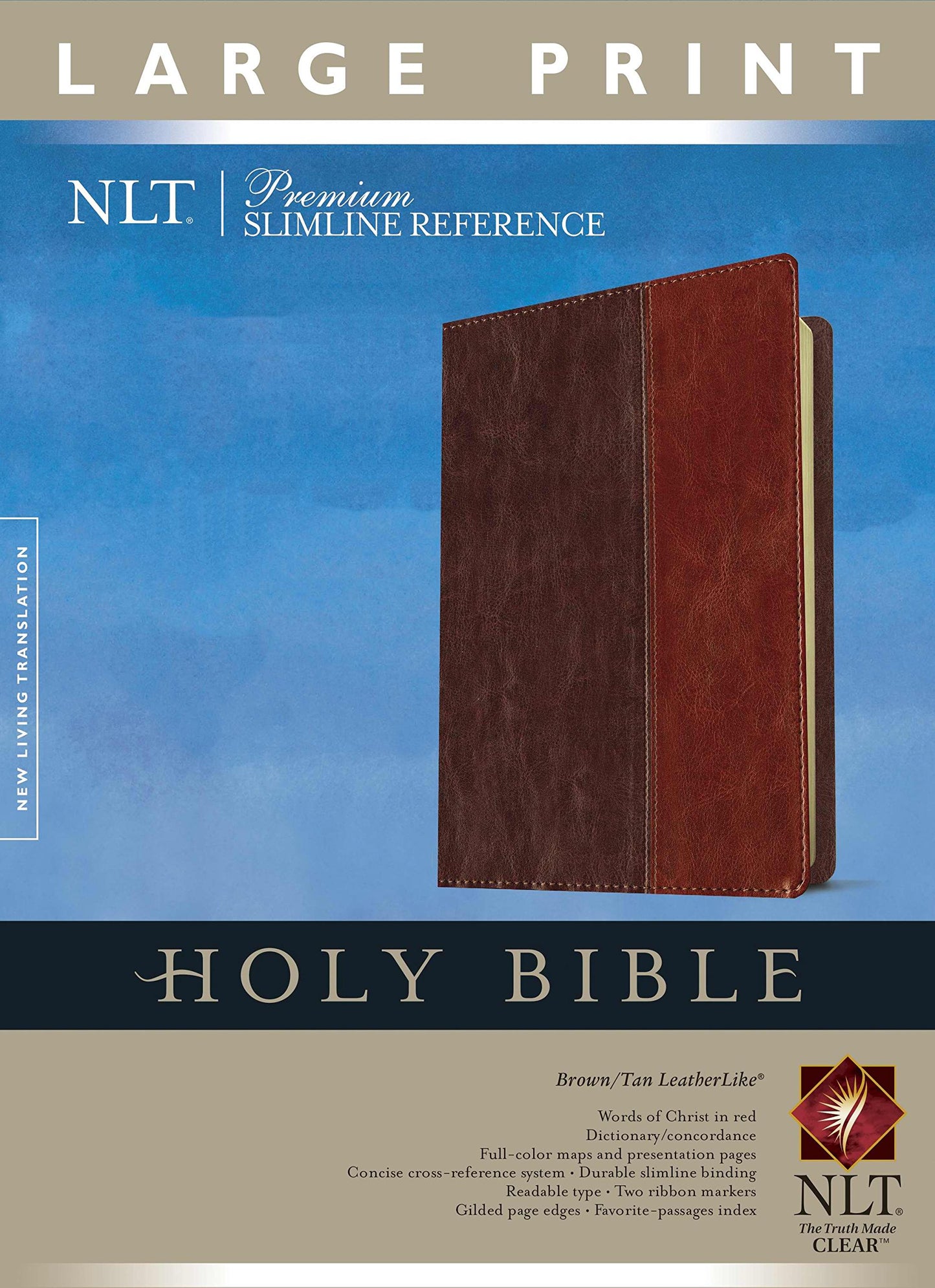 Premium Slimline Reference Bible NLT, Large Print, TuTone (Red Letter, LeatherLike, Brown/Tan)