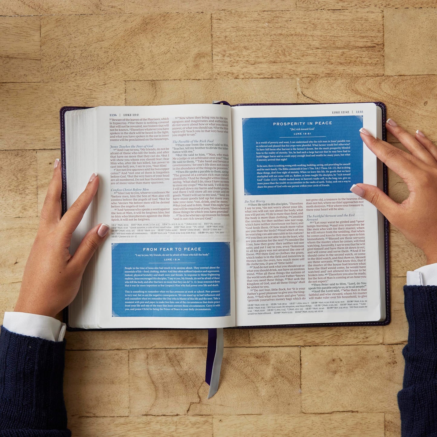 Peace of God Bible: Discover and Experience God's Shalom Throughout the Bible (NKJV, Purple Leathersoft, Red Letter, Comfort Print)