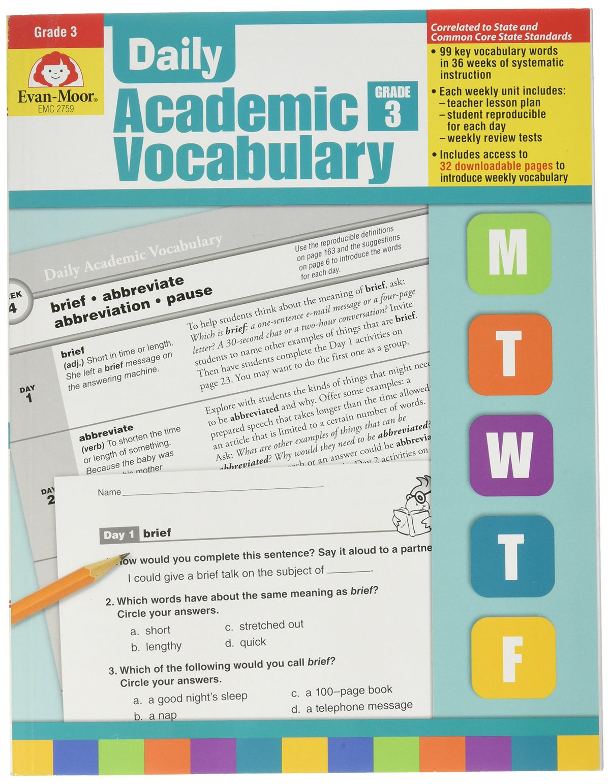 EVAN-MOOR Book Daily Academic Vocabulary Grade 3, 8.5 H x 11