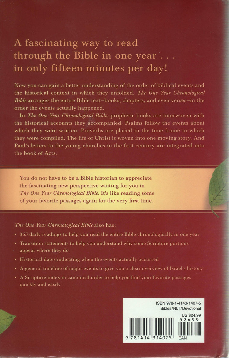 The One Year Chronological Bible NLT (One Year Bible: Nlt) — back cover
