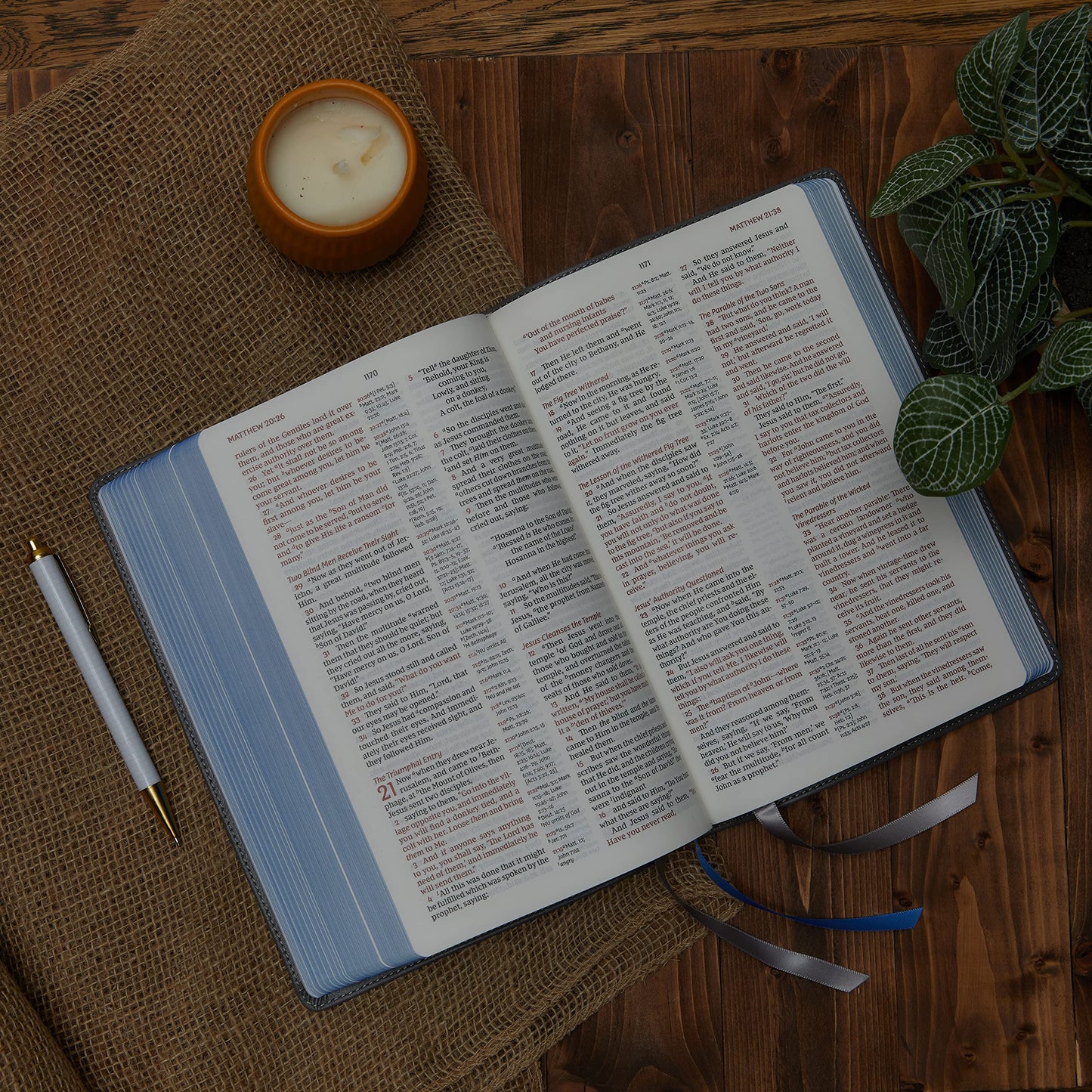 NKJV, Reference Bible, Classic Verse-by-Verse, Center-Column, Leathersoft, Gray, Red Letter, Comfort Print: Holy Bible, New King James Version