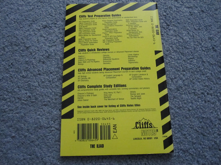 Homer's Iliad (Cliffs Notes) — back cover