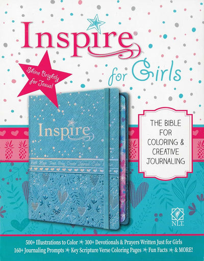 Tyndale NLT Inspire Bible for Girls (Hardcover LeatherLike, Metallic Blue): Journaling and Coloring Bible for Kids - Over 500 Scripture Illustrations to Color - Creative Bible Journal
