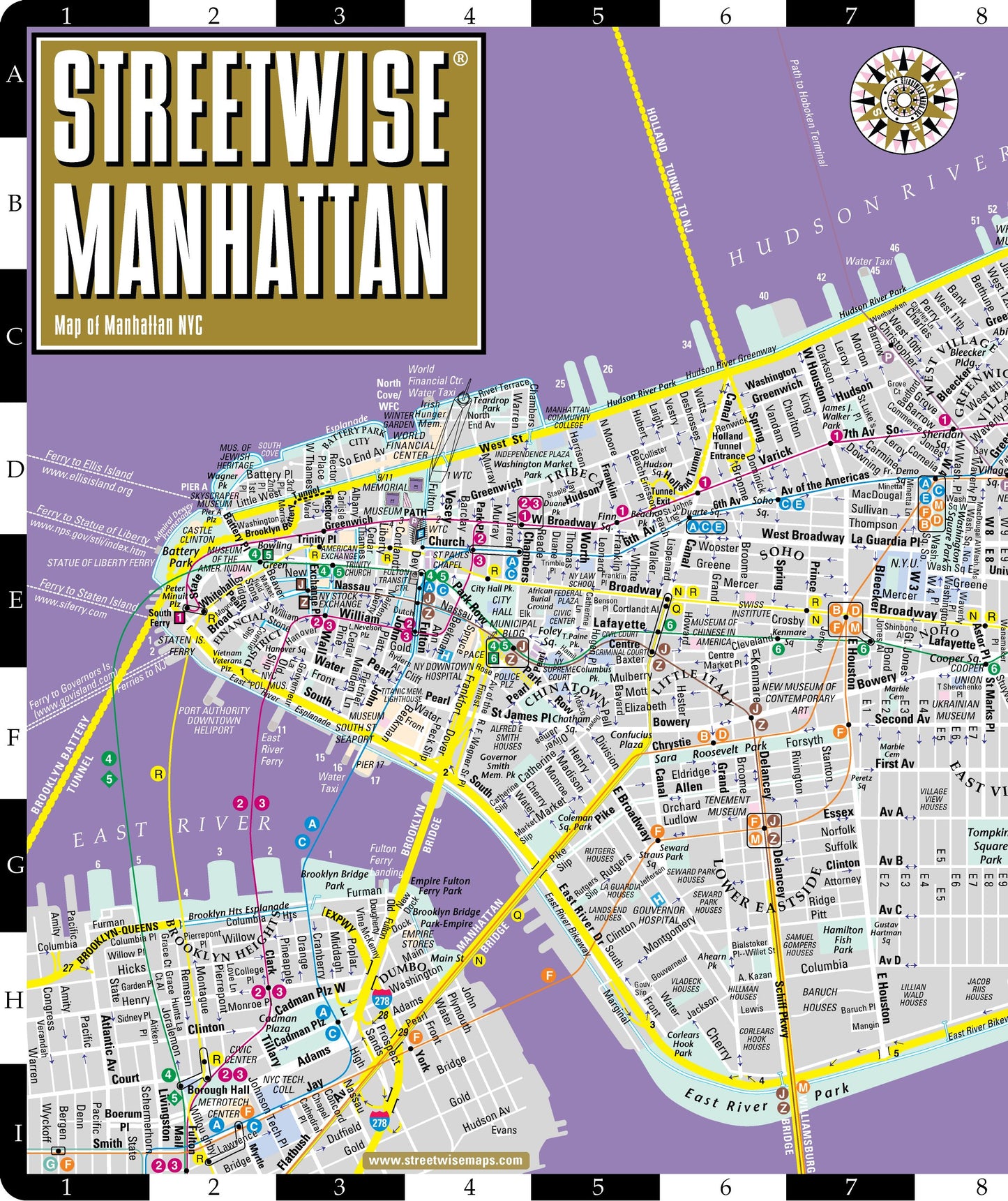 Streetwise Manhattan Map - Laminated City Street Map of Manhattan, New York - Folding pocket size travel map with subway map, bus map