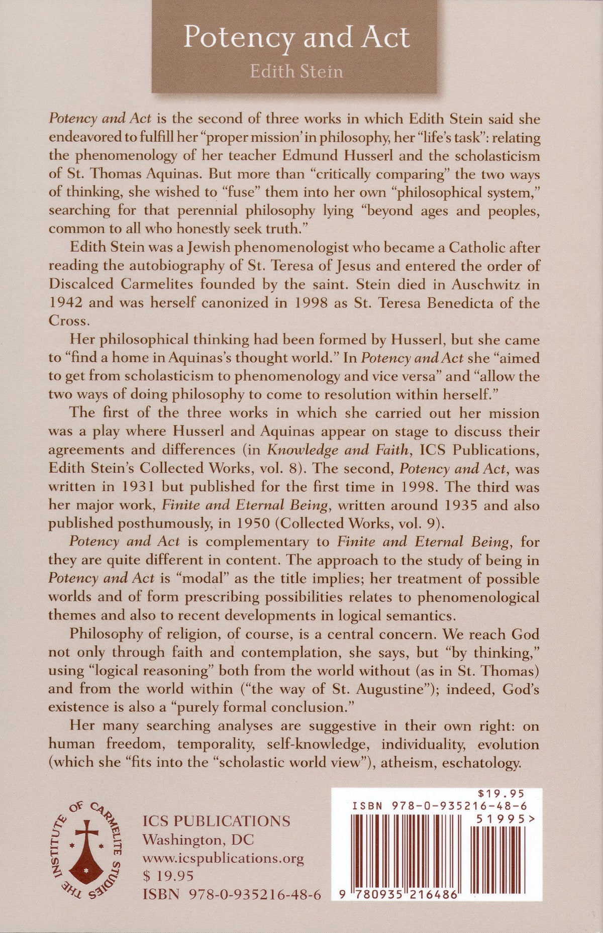 Potency and Act: Studies Toward a Philosophy of Being (The Collected Works of Edith Stein)
