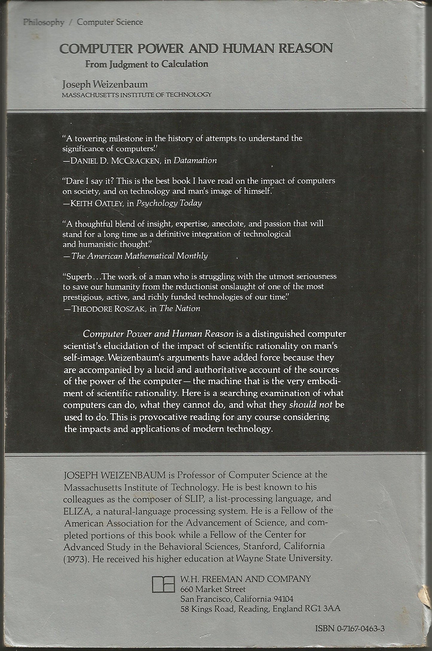 Computer Power and Human Reason: From Judgment to Calculatio