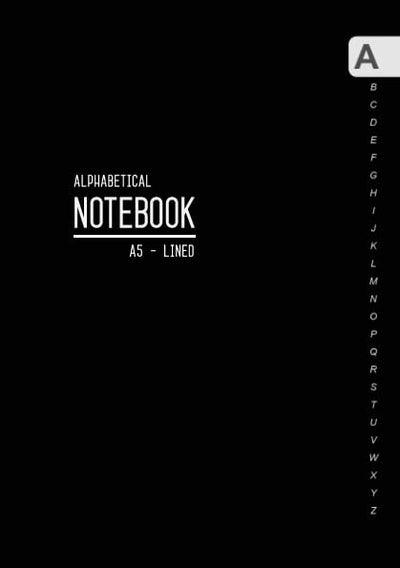 Alphabetical Notebook A5: Medium Lined-Journal Organizer with A-Z Tabs Printed  Smart Black Design