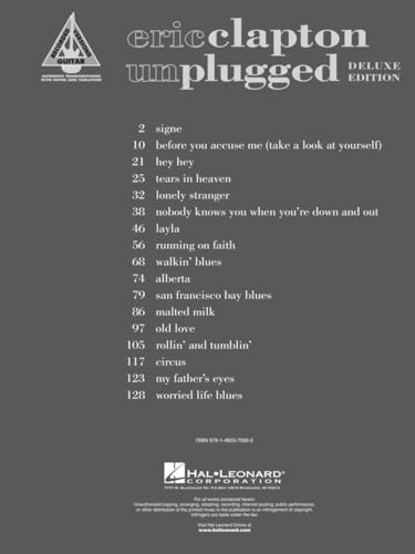Eric Clapton - Unplugged - Guitar Recorded Versions  Note-for-Note Guitar TAB  17 Songs Including Tears in Heaven, Layla, My Fathers Eyes and More ... Music Songbook (Recorded Versions Guitar)