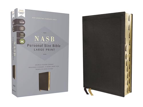 NASB, Personal Size Bible, Large Print, Genuine Leather, Calfskin, Black, Red Letter, 1995 Text, Thumb Indexed, Comfort Print