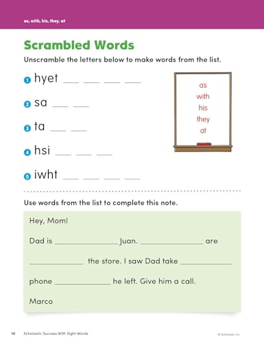 Scholastic Success with Sight Words Workbook