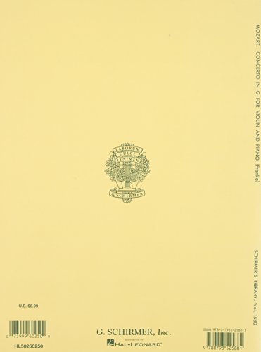 Concerto No. 3 in G: For Violin and Piano, K.216 (Schirmer's Library of Musical Classics)(Vol. 1580)
