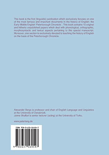 The Language of the Peterborough Chronicle (Studies in English Medieval Language and Literature)