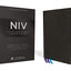 NIV, Thinline Bible, Large Print, Premium Goatskin Leather, Black, Premier Collection, Black Letter, Art Gilded Edges, Comfort Print