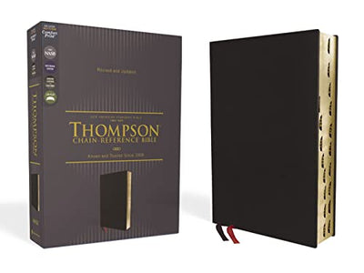 NASB, Thompson Chain-Reference Bible, Genuine Leather, Calfskin, Black, 1995 Text, Red Letter, Thumb Indexed, Comfort Print