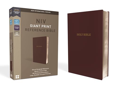 NIV, Reference Bible, Giant Print, Leather-Look, Burgundy, Red Letter, Comfort Print