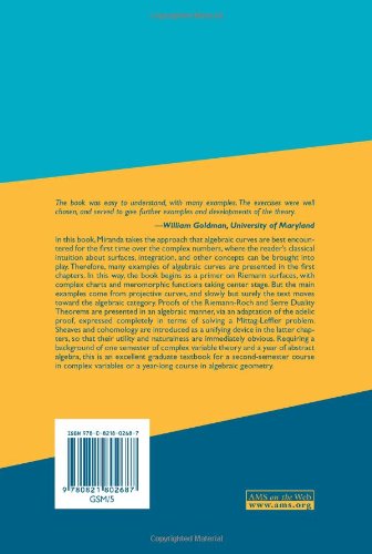 Algebraic Curves and Riemann Surfaces (Graduate Studies in Mathematics, Vol 5) (Graduate Studies in Mathematics, 5)