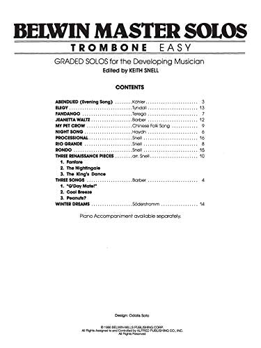 Belwin Master Solos (Trombone), Vol 1: Easy (Belwin Master Solos, Vol 1)