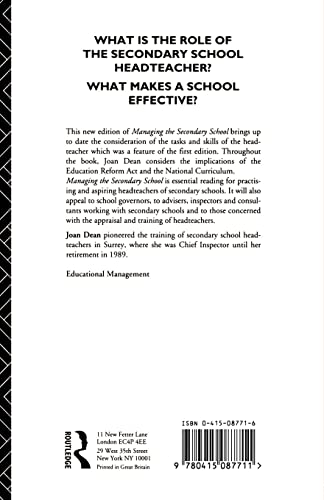 Managing the Secondary School (Educational Management Series)